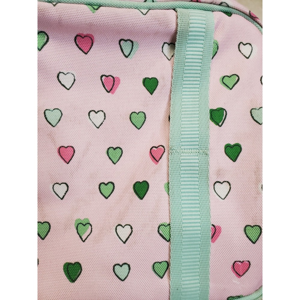 Pottery Barn Kids Roller Rabbit Pink Mint Hearts Backpack Lunch Bag Sack School - Picture 14 of 15